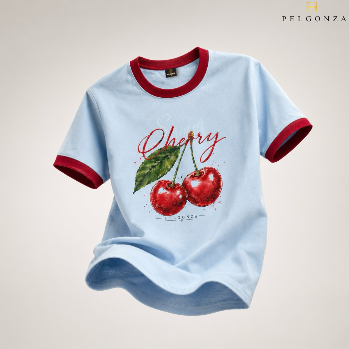 PELGONZA Unisex | Powder blue, Off White | Cherry design – Korean Inspired Cotton T-Shirt, Soft & Trendy Casual Fit