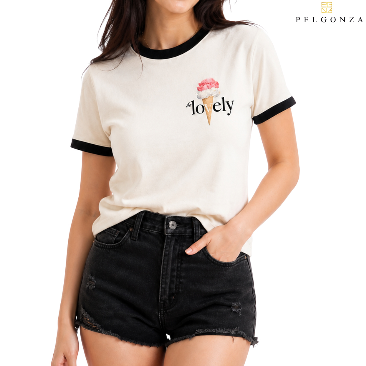PELGONZA Unisex | Lovely Ice Cream |Off White| – Korean Inspired Cotton T-Shirt, Soft & Trendy Stylish
