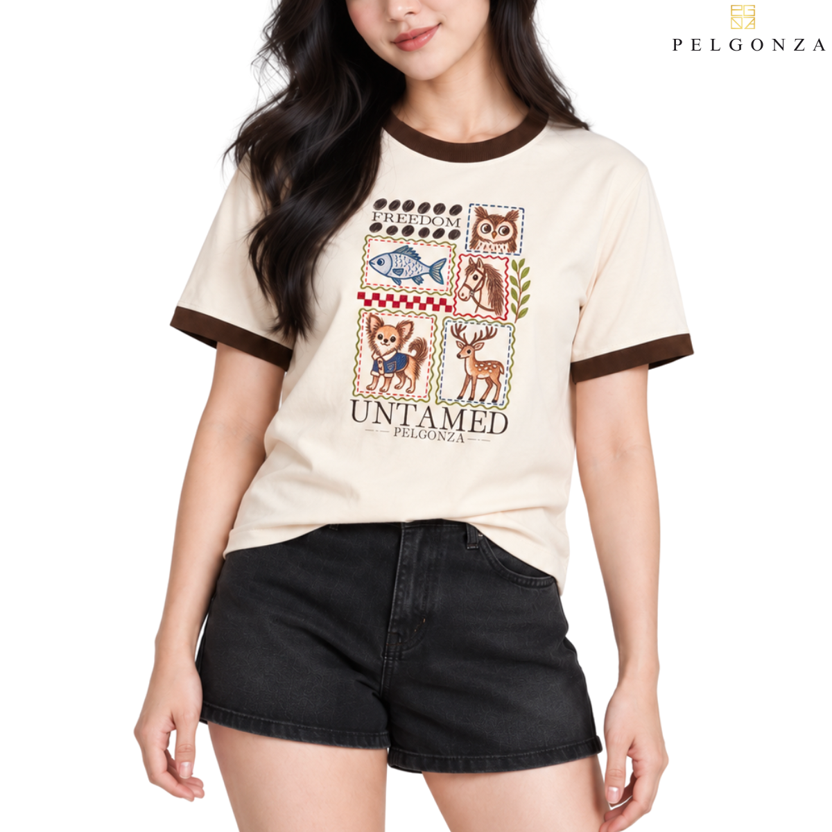 PELGONZA Off white Ringer T-Shirt UNTAMED Graphic Print