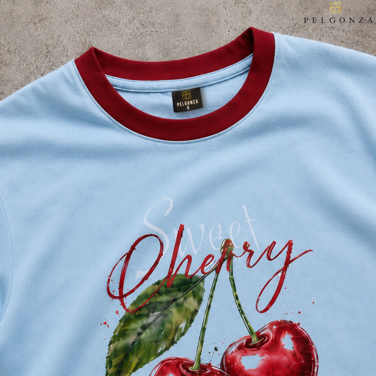 PELGONZA Unisex | Powder blue, Off White | Cherry design – Korean Inspired Cotton T-Shirt, Soft & Trendy Casual Fit