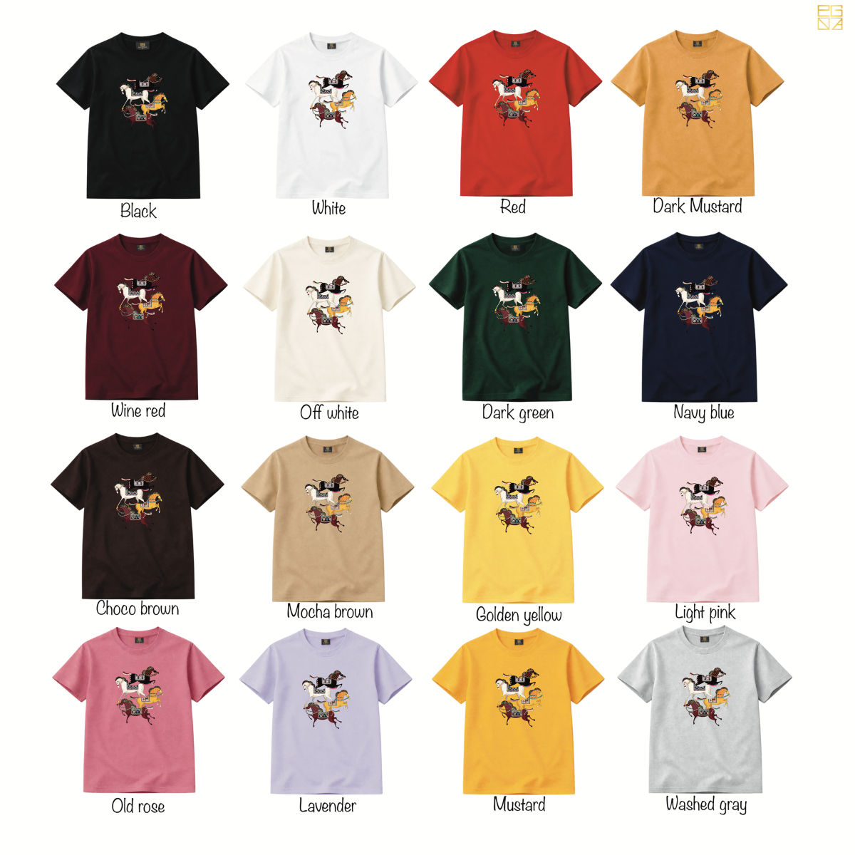 PELGONZA Unisex | 4 Horse – Korean Inspired Cotton T-Shirt, Soft & Trendy Casual Fit
