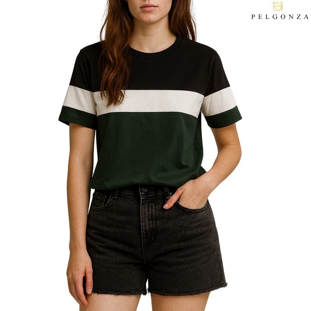 PELGONZA Unisex 3 tone Color Block Tee – Korean Inspired Cotton T-Shirt, Soft & Trendy Stylish Casual Fit