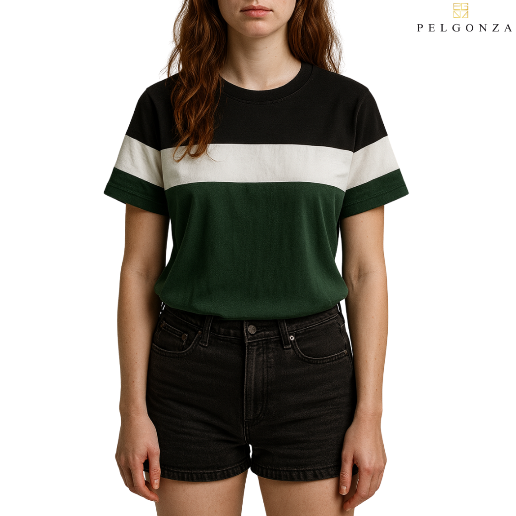 PELGONZA Unisex 3 tone Color Block Tee – Korean Inspired Cotton T-Shirt, Soft & Trendy Stylish Casual Fit