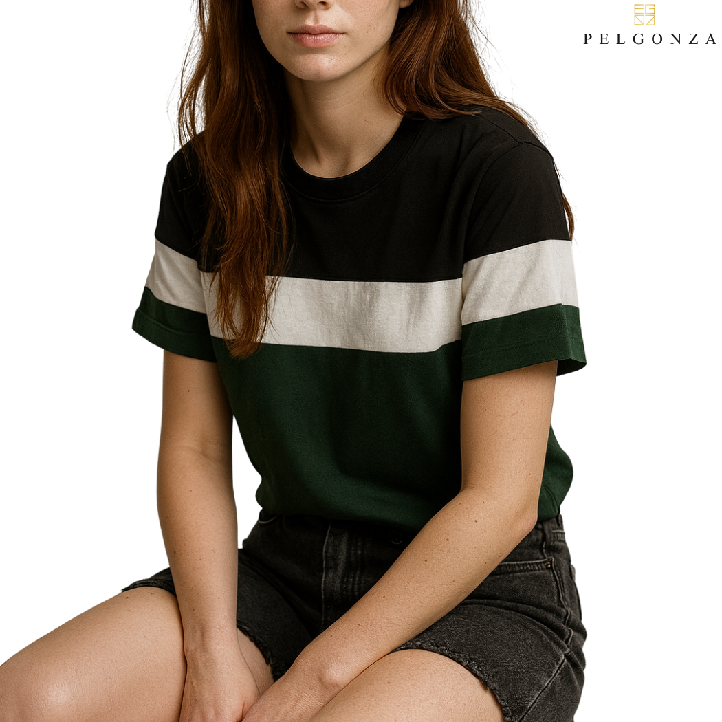 PELGONZA Unisex 3 tone Color Block Tee – Korean Inspired Cotton T-Shirt, Soft & Trendy Stylish Casual Fit