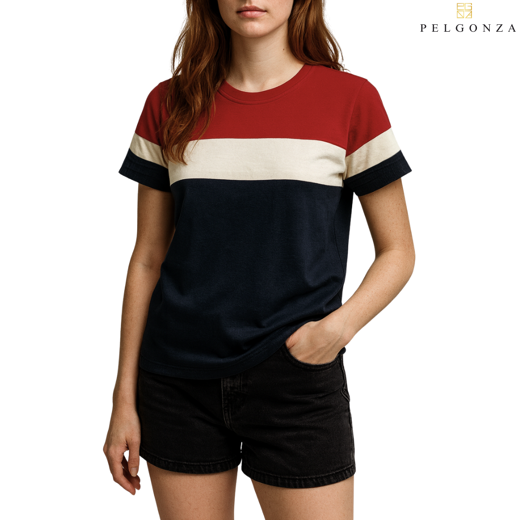 PELGONZA Unisex 3 tone Color Block Tee – Korean Inspired Cotton T-Shirt, Soft & Trendy Stylish Casual Fit