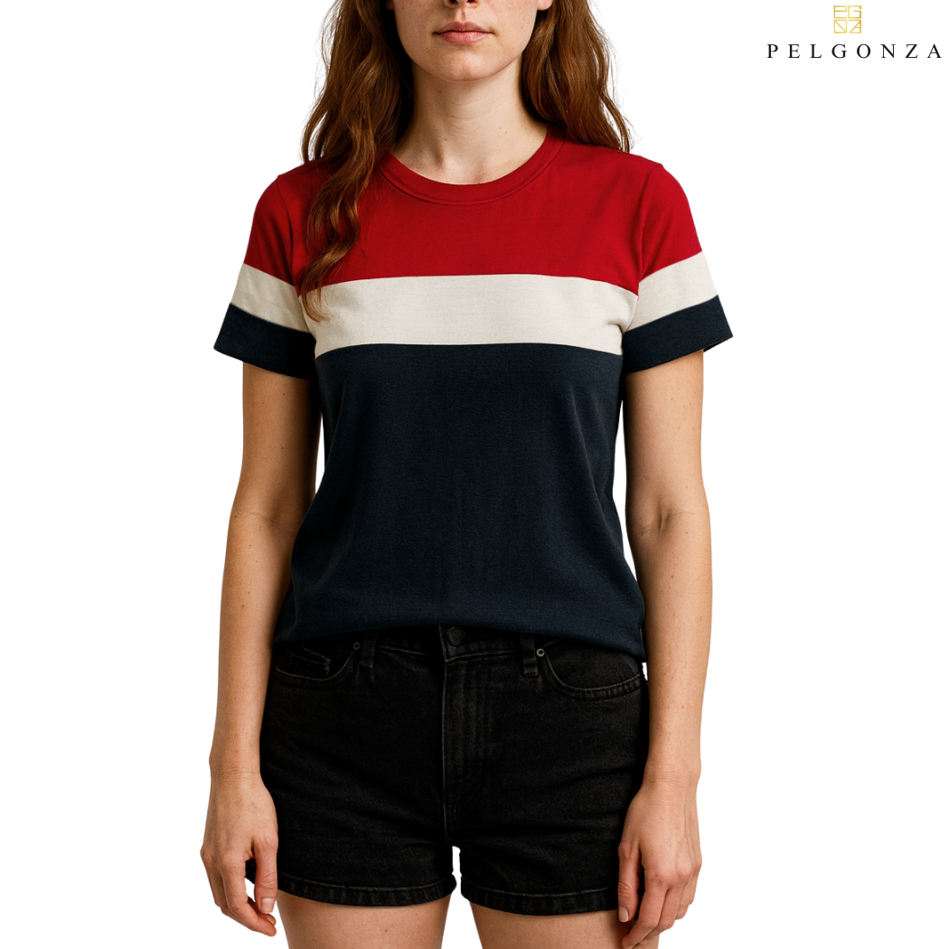 PELGONZA Unisex 3 tone Color Block Tee – Korean Inspired Cotton T-Shirt, Soft & Trendy Stylish Casual Fit
