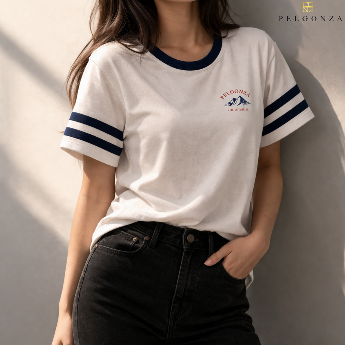 Pelgonza Unisex | White, Navy | Cotton Sporty T-Shirt Casual Korean Style Top S–3XL