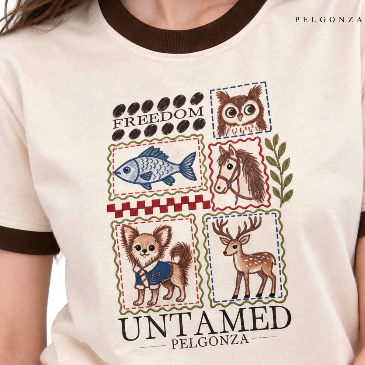 PELGONZA Off white Ringer T-Shirt UNTAMED Graphic Print