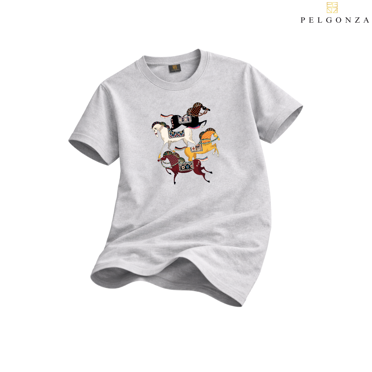 PELGONZA Unisex | 4 Horse – Korean Inspired Cotton T-Shirt, Soft & Trendy Casual Fit