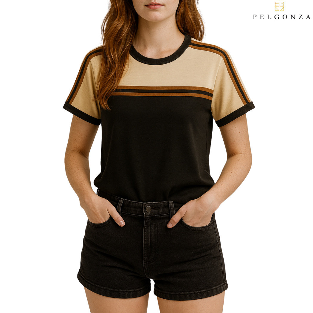 PELGONZA Unisex Color Block T-Shirt( Beige, Black ) | Retro Korean Streetwear Cotton Tee | Casual Short Sleeve Crewneck Top for Men & Women | Trendy Oversized Fit | Comfortable Everyday Outfit | Sizes S-3XL |