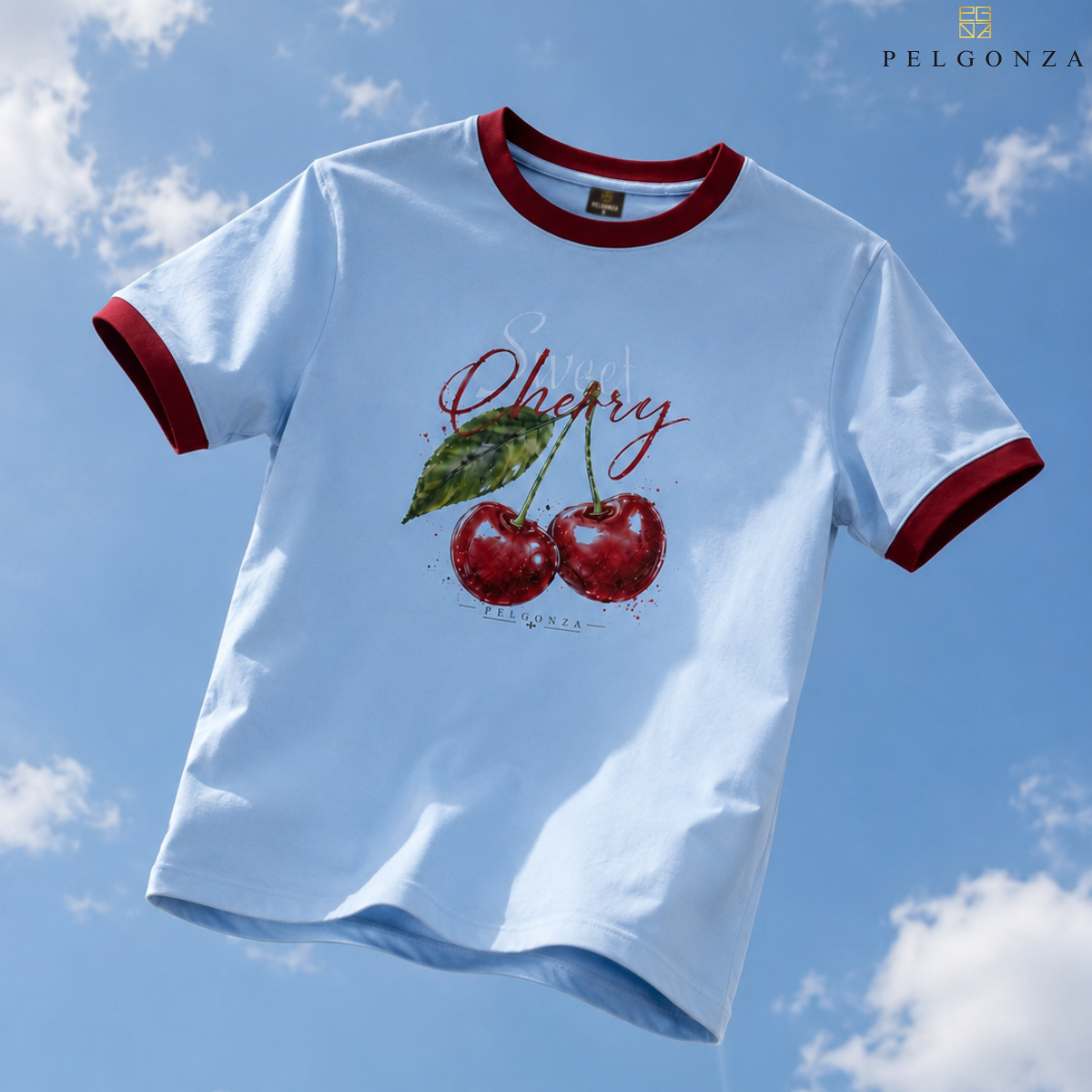 PELGONZA Unisex | Powder blue, Off White | Cherry design – Korean Inspired Cotton T-Shirt, Soft & Trendy Casual Fit