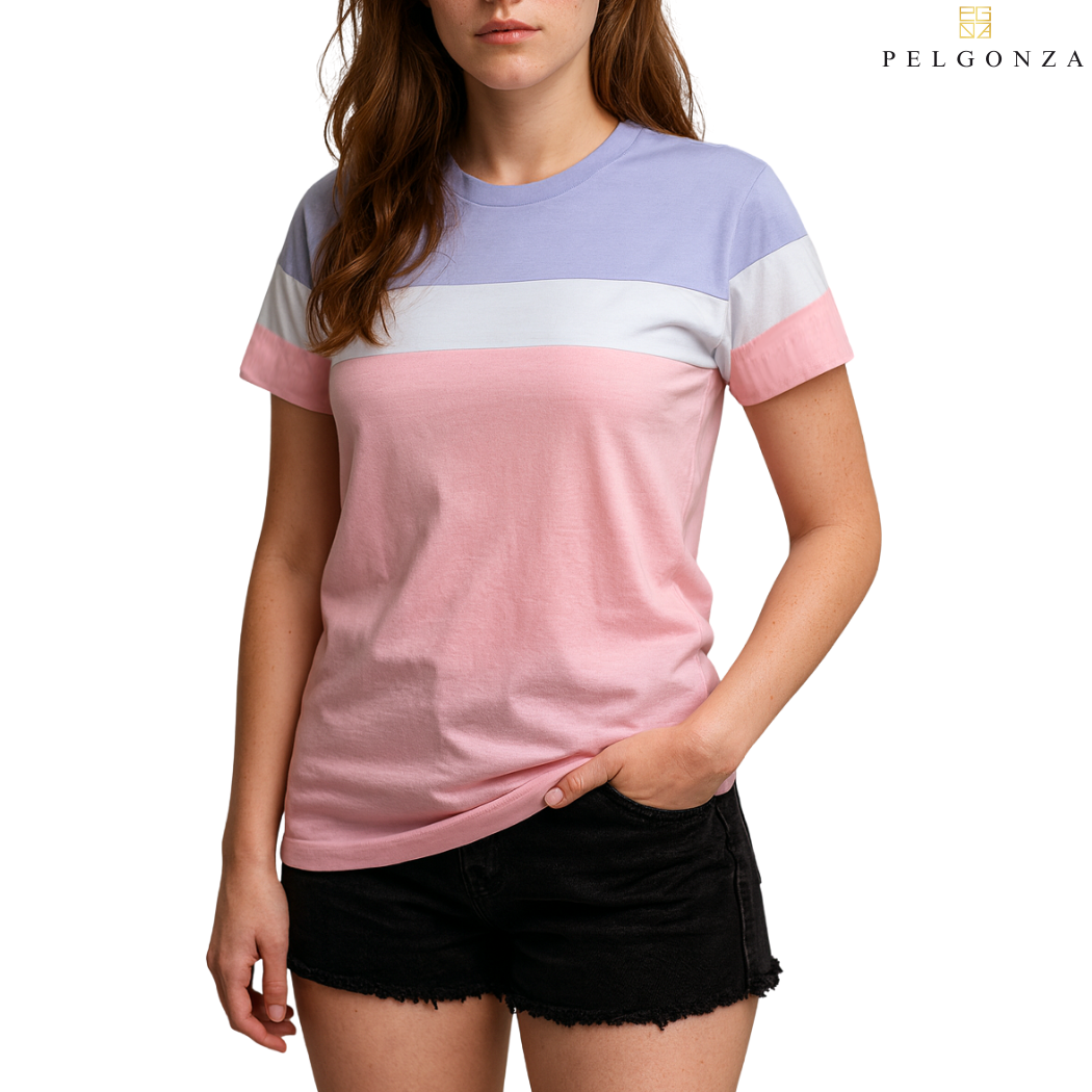 PELGONZA Unisex 3 tone Color Block Tee – Korean Inspired Cotton T-Shirt, Soft & Trendy Stylish Casual Fit