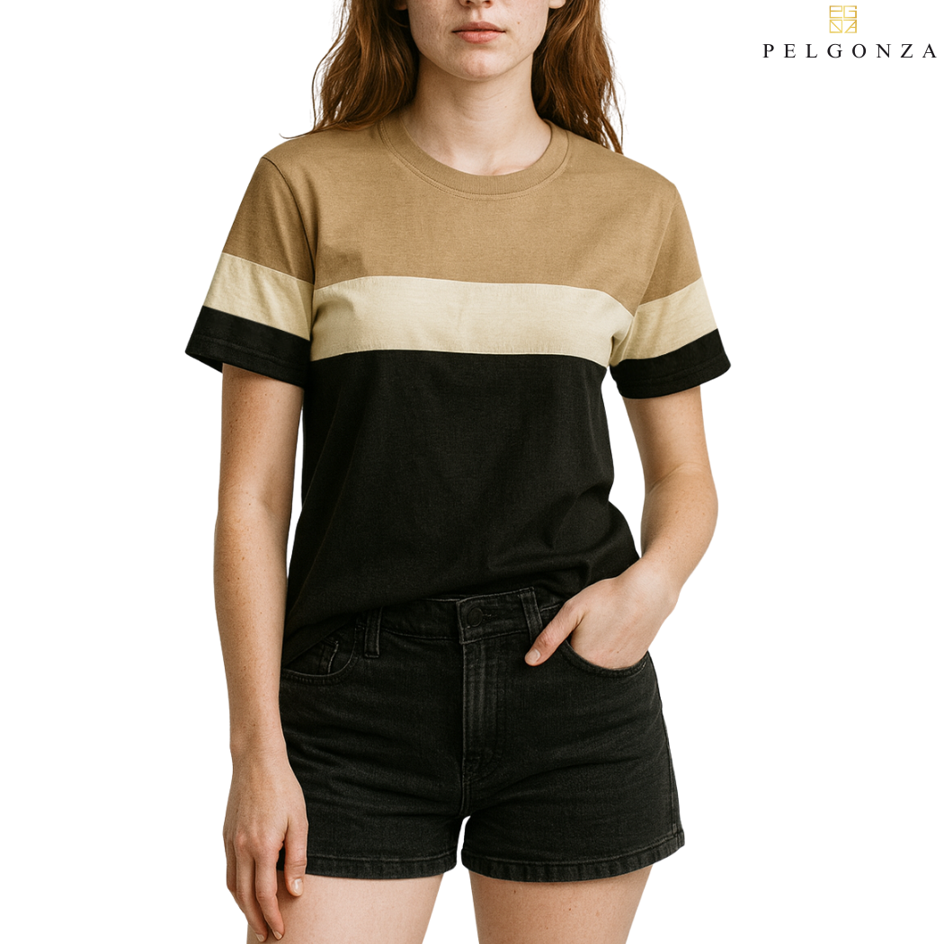 PELGONZA Unisex 3 tone Color Block Tee – Korean Inspired Cotton T-Shirt, Soft & Trendy Stylish Casual Fit