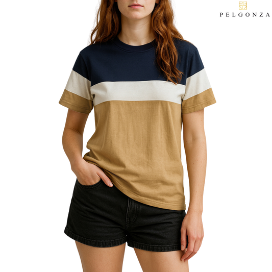 PELGONZA Unisex 3 tone Color Block Tee – Korean Inspired Cotton T-Shirt, Soft & Trendy Stylish Casual Fit