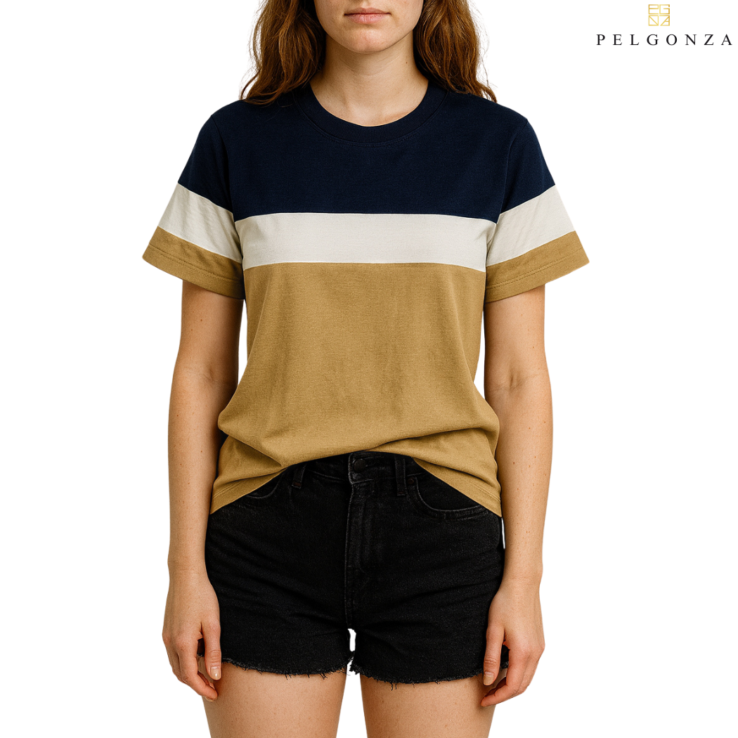PELGONZA Unisex 3 tone Color Block Tee – Korean Inspired Cotton T-Shirt, Soft & Trendy Stylish Casual Fit