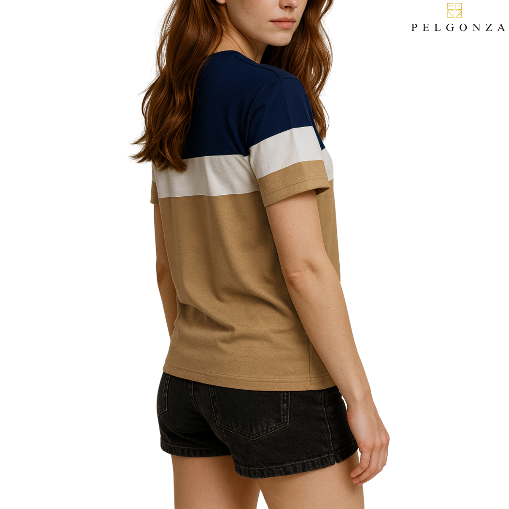 PELGONZA Unisex 3 tone Color Block Tee – Korean Inspired Cotton T-Shirt, Soft & Trendy Stylish Casual Fit
