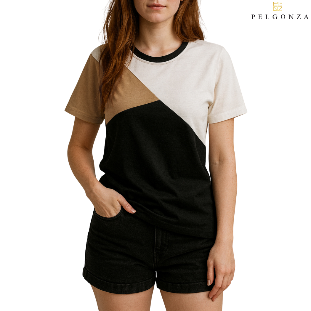 PELGONZA Unisex Color Block Tee – Korean Inspired Cotton T-Shirt, Soft & Trendy Stylish Casual Fit