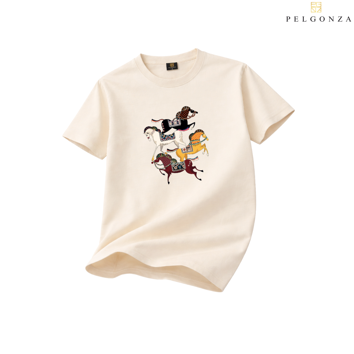 PELGONZA Unisex | 4 Horse – Korean Inspired Cotton T-Shirt, Soft & Trendy Casual Fit