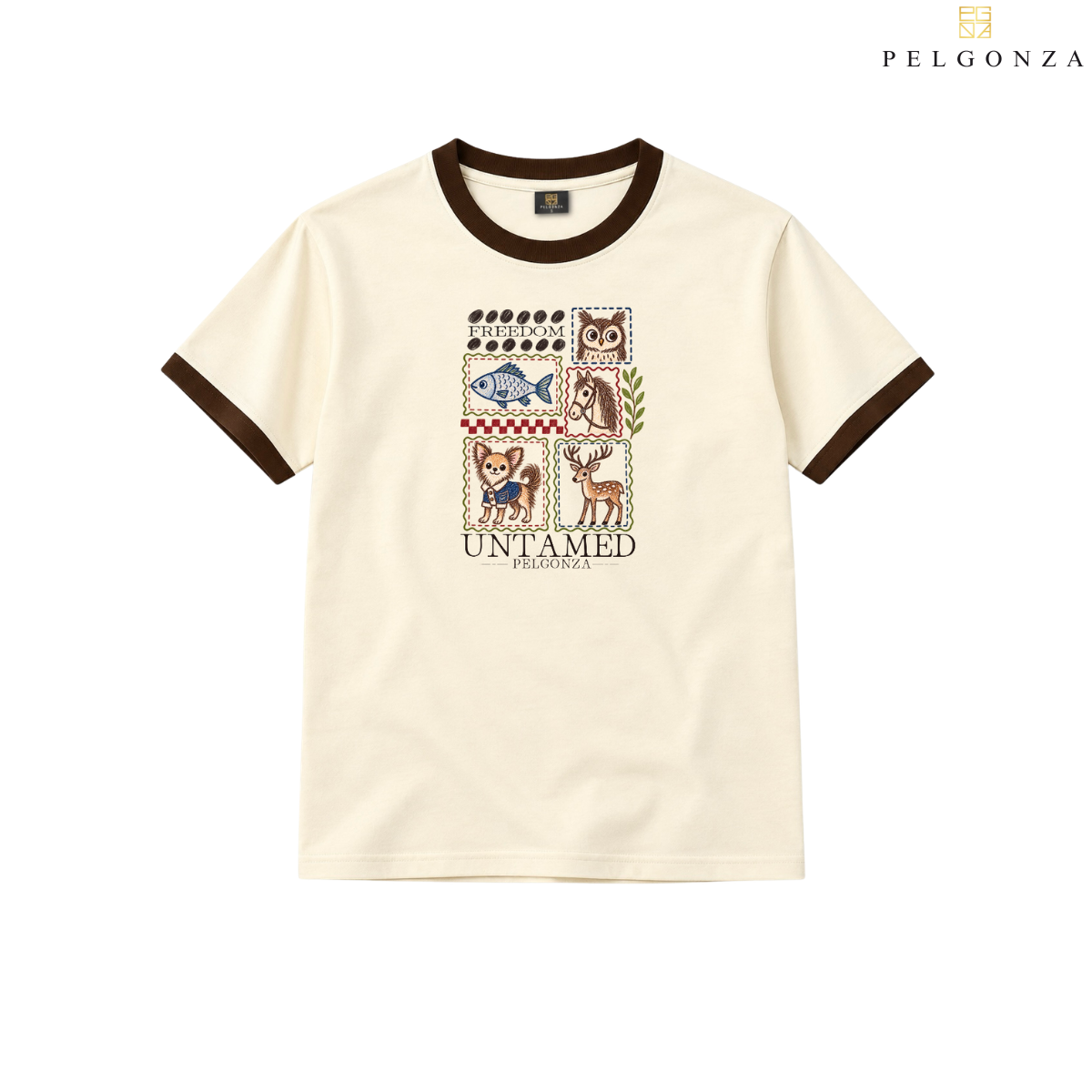 PELGONZA Off white Ringer T-Shirt UNTAMED Graphic Print