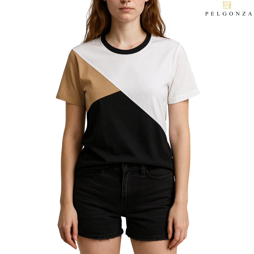PELGONZA Unisex Color Block Tee – Korean Inspired Cotton T-Shirt, Soft & Trendy Stylish Casual Fit