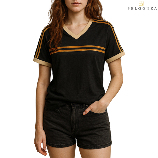 PELGONZA Unisex V-neck Color Block Tee – Korean Inspired Cotton T-Shirt, Soft & Trendy Stylish Casual Fit