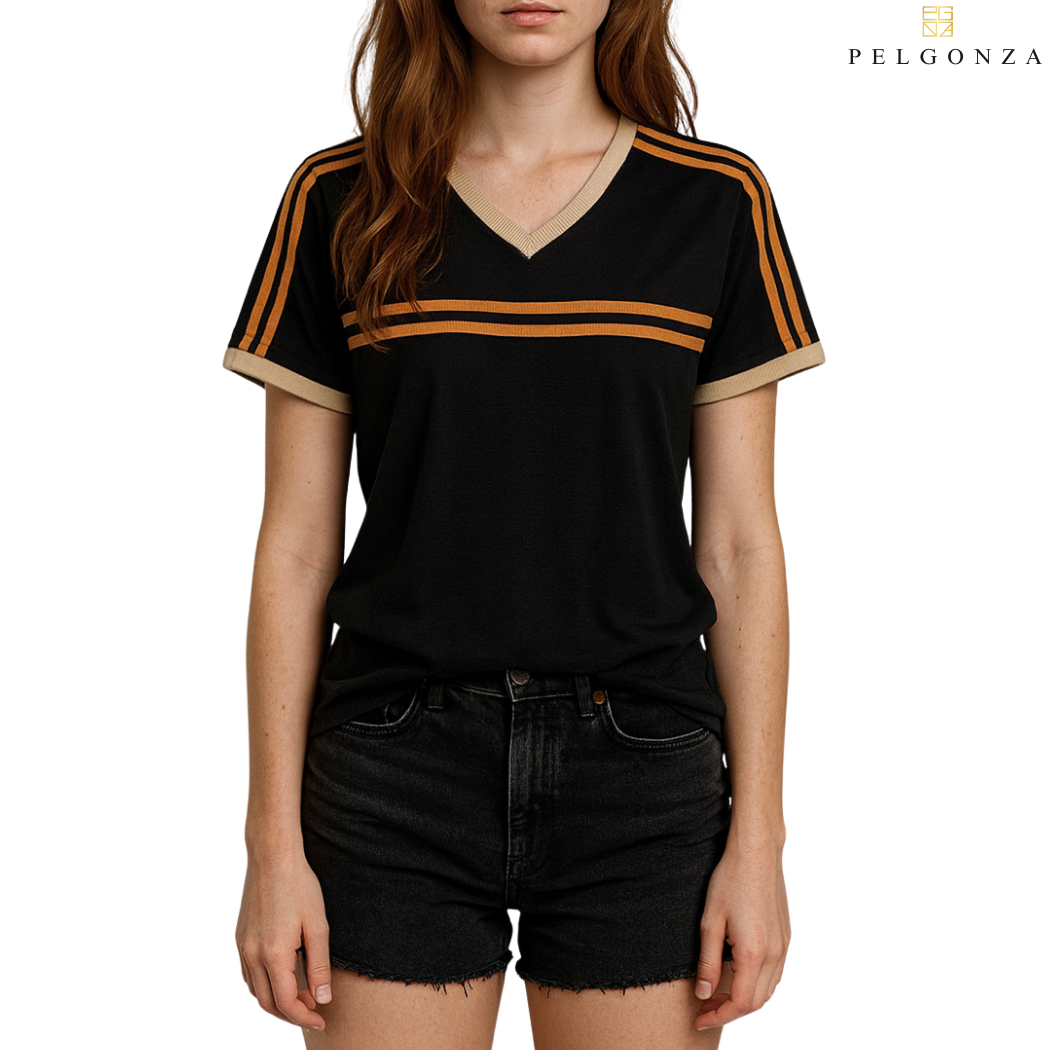 PELGONZA Unisex V-neck Color Block Tee – Korean Inspired Cotton T-Shirt, Soft & Trendy Stylish Casual Fit