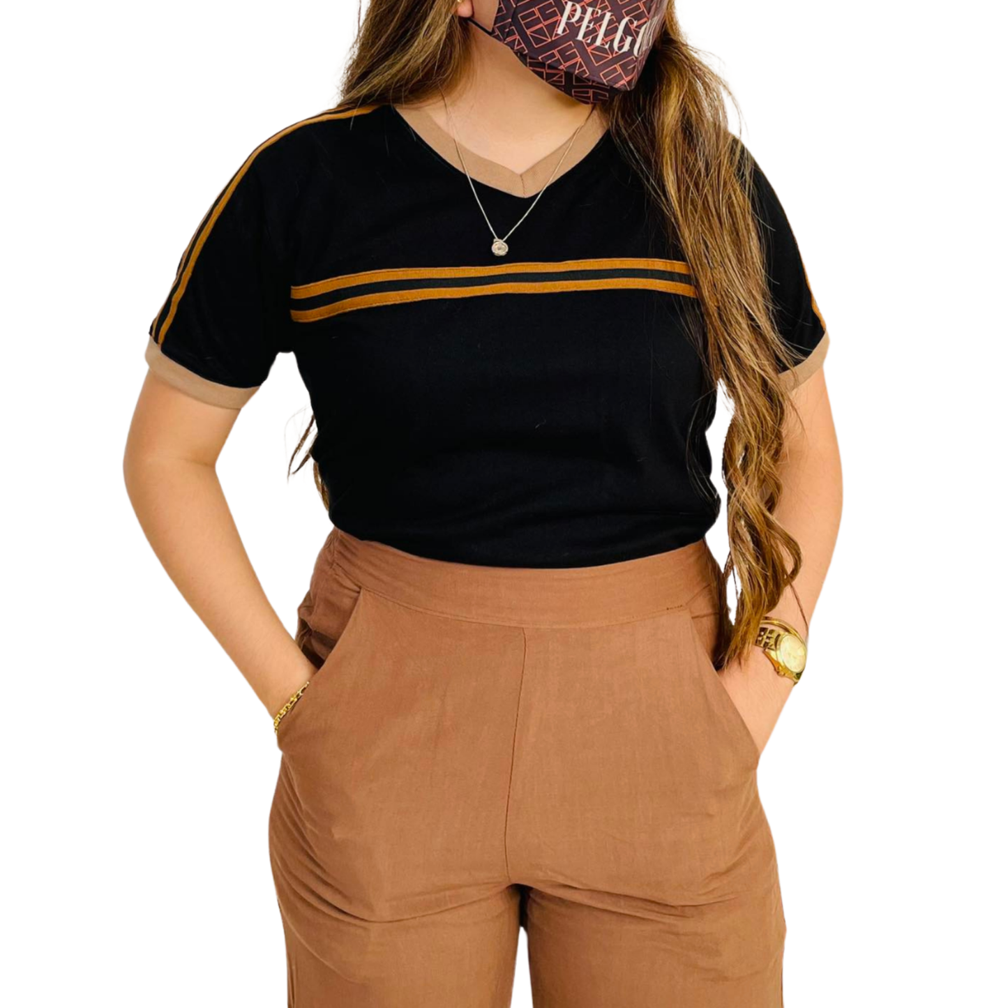 Aderra by Pelgonza – Premium Cotton Unisex T-Shirt | Chic Black & Brown Contrast | Casual & Trendy