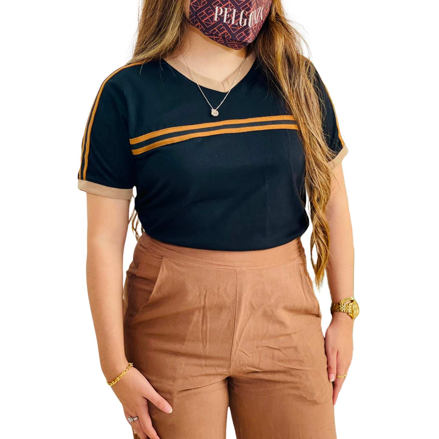 Aderra by Pelgonza – Premium Cotton Unisex T-Shirt | Chic Black & Brown Contrast | Casual & Trendy