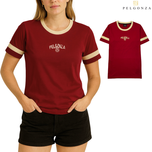 Pelgonza Sport and Vintage vibe T-shirt in Navy and Reddish Maroon