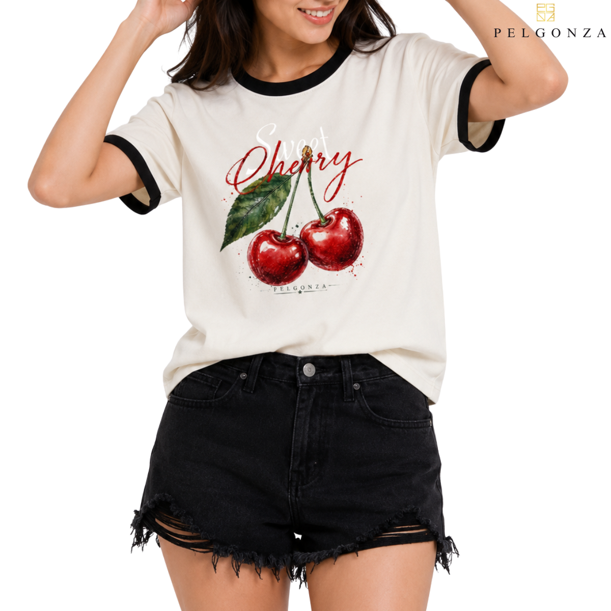 PELGONZA Unisex | Powder blue, Off White | Cherry design – Korean Inspired Cotton T-Shirt, Soft & Trendy Casual Fit