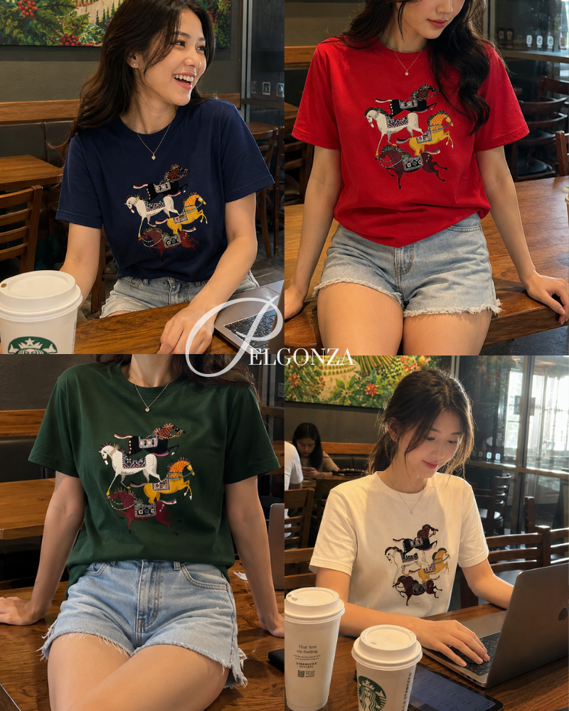 PELGONZA Unisex | 4 Horse – Korean Inspired Cotton T-Shirt, Soft & Trendy Casual Fit