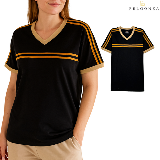 Aderra by Pelgonza – Premium Cotton Unisex T-Shirt | Chic Black & Brown Contrast | Casual & Trendy